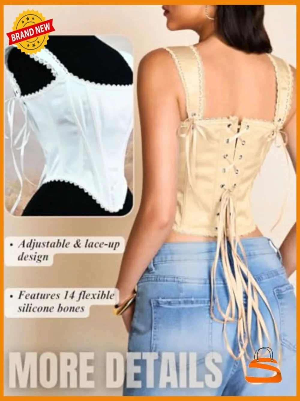 Satin Corset Bustier Crop Top Lace Trim Renaissance Fairy